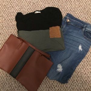 Color Block Top Olive Black Tan
